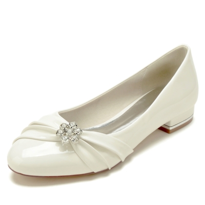 Ballerine beige con punta rotonda e volant e fiori gioiello