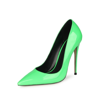 Scarpe col tacco alte da donna in vernice verde neon con tacco alto