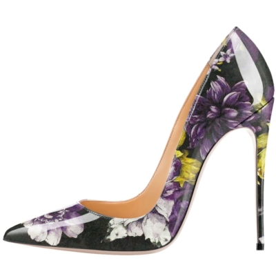 Scarpe con tacco a spillo e fiori in rilievo viola, da sposa, da 4